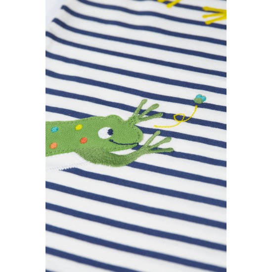 Top - Frugi - ELIJAH - Frogs - Navy stripe and rainbow frogs - UNISEX