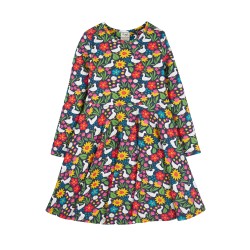 Dress - SKATER - Birds - Long sleeves - Frugi - Springtime ducks and flowers