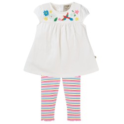 Set - BIRDS - 2pc - Frugi - Jade - Soft White Tropical Birds top and Rainbow rib leggings - last two