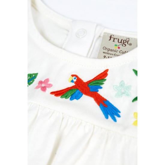 Set - 2pc - Frugi - Jade - Soft White Tropical Birds top and Rainbow rib leggings