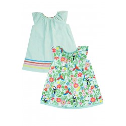 Dress - Reversible - Frugi - Lowen - Tropical birds, toucan and Spring Dobby