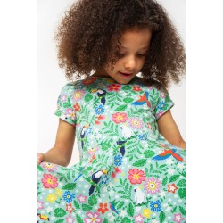 Dress - SKATER - Birds - Short sleeves - FRUGI - Tropical birds , toucan and flowers