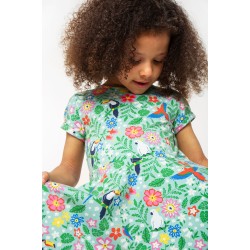 Dress - SKATER - Short sleeves - FRUGI - Birds - Tropical birds , toucan and flowers