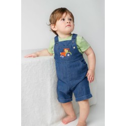 Trousers - Dungarees - Summer - Frugi - CARNKIE - LION on a TRACTOR -  Light denim Chambray