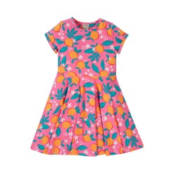 Dress - SKATER - Flowers - Short sleeves - FRUGI -  Orange Fruit Blossom