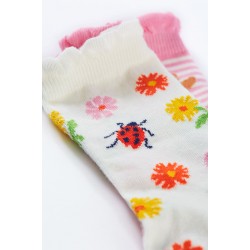 Socks - Frugi - 2pc - FRILL - Bunny Rabbit ,  flowers and ladybirds  - 2-4, 4-6, 6-8, 8-10yr