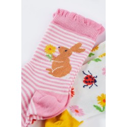 Socks - ANIMALS - Bunny - Frugi - 2pc - FRILL - Rabbit ,  flowers and ladybirds - last size