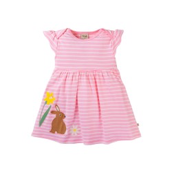 Dress - Frugi - BOBBY - Bunny Rabbit - pink stripe - flash offer