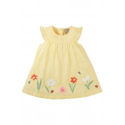 Dress - Frugi - DEVON Body dress -  Dandelion Yellow seersucker, flowers and bees