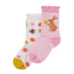 Socks - ANIMALS - Bunny - Frugi - 2pc - FRILL - Rabbit ,  flowers and ladybirds - last size