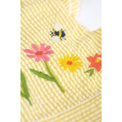 Dress - Frugi - JASMINE - Dandelion Yellow seersucker, flowers and bees