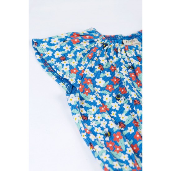 Trousers - Dungarees Playsuit Romper - Frugi - JOLEE - Floral - BLUE crinkle jersey