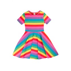 Dress - SKATER - Stripe - Short sleeves - FRUGI - FOXGLOVE RAINBOW STRIPE