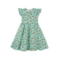 Dress - SKATER - Bunny - Short sleeves - FRUGI - Morwenna - Bunny Rabbits and Garden flowers 