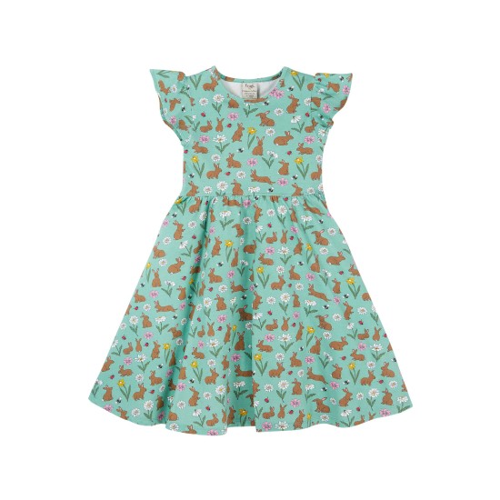 Dress - SKATER - Short sleeves - FRUGI - Morwenna - Bunny Rabbits and Garden flowers 