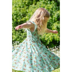 Dress - SKATER - Short sleeves - FRUGI - Morwenna - Bunny Rabbits and Garden flowers 