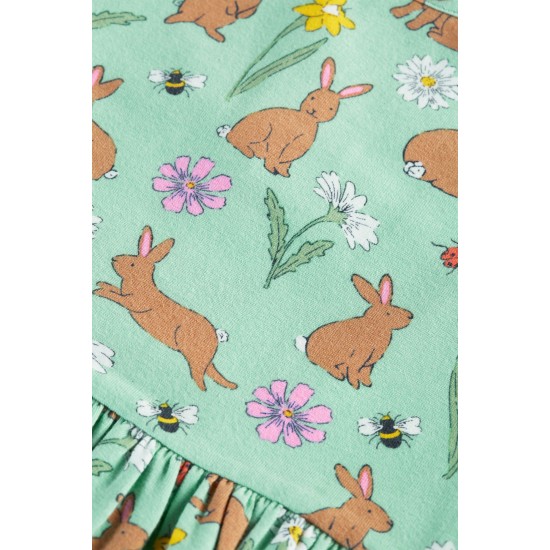 Dress - SKATER - Short sleeves - FRUGI - Morwenna - Bunny Rabbits and Garden flowers 