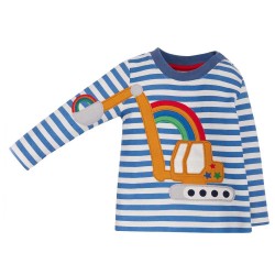 Top - VEHICLES - Frugi - Doug - Digger - Camper Blue Stripe - last two
