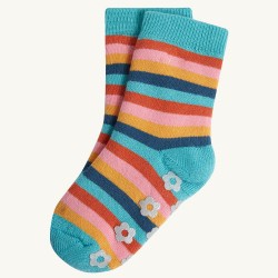 Socks - Warm - Frugi - 2px - Grippy Socks - Floral  and stripe 2-4y (UK6-8) 