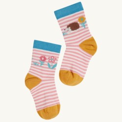 Socks - GARDEN - Frugi - 3pc - Wild Wood - hedgehog, flowers and rainbow - last size