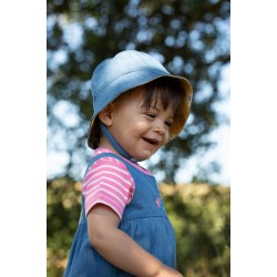 Sun and swim - Hat - GARDEN - Frugi - REVERSIBLE - Helen - Chambray and Yellow Daisies with strap ties