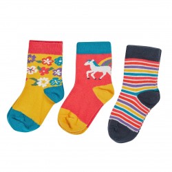 Socks - Frugi - 3pc - Pegasus winged horse - rainbow flowers - 6-12m -  flash no return offer