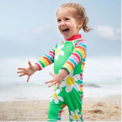 Sun and swim - Swim SUIT - FLOWERS - Frugi - Daisy - Summer Green Pink Multi Stripe 