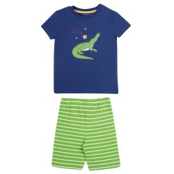 Pyjamas - Animals - SUMMER - Frugi - PORTH - Navy Blue and Green - CROCODILE 