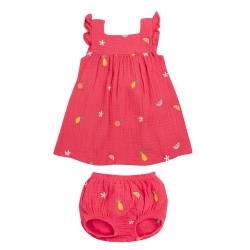 Dress - Flowers - Frugi - ASHA -  2pc - Muslin with Bloomers - Petal and Fruit