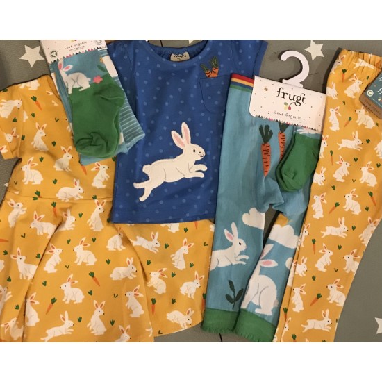 Dress - SKATER - Short sleeves - FRUGI - BUNNY RABBITS - Yellow Hop Along Bunny rabbit 