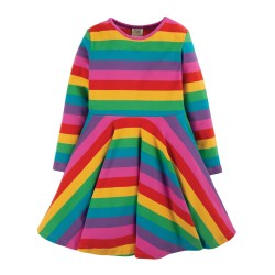 Dress - SKATER - Stripe - Long sleeves - Frugi - RAINBOW STRIPE - Foxglove Pink Purple 
