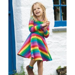 Dress - SKATER - Stripe - Long sleeves - Frugi - RAINBOW STRIPE - Foxglove Pink Purple 