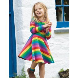 Dress - SKATER - Long sleeves - Frugi - RAINBOW STRIPE - Foxglove Pink Purple 