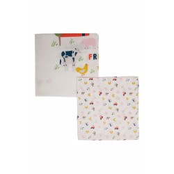 Muslins and Blankets - Muslins - FRUGI - 2pc - Farmyard Friends - Rainbow -  Cow, sheep, pony horse, pig,  geese , duck,  chicken, farm tractor  - last one