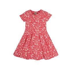 Dress - SKATER - Flowers - Short sleeves - FRUGI - FLOWERS BLOOM BIRDS - Watermelon Pink