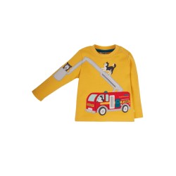 Top - Frugi - Dough - Yellow  Fire Engine and Husky Dog 