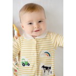 Babygrow - Frugi - Collared Babygrow - Bumblebee Yellow Bretton and White  Stripe  -  Tractor and Farmyard Animals  themed -  3-6, 6-12, 12-18m - SALE