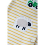 Babygrow - Frugi - Collared Babygrow - Bumblebee Yellow Bretton and White  Stripe  -  Tractor and Farmyard Animals  themed -  3-6, 6-12m - SALE