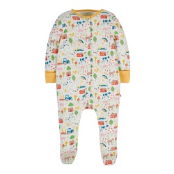 Babygrow - Frugi - Farm - White and Yellow cuffs - Life at the Farm - Tractor and Farm animals 