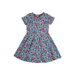 Dress - SKATER - Horse - Short sleeves - FRUGI - HORSES - Blue and Pink Dala Pony