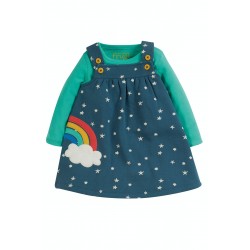 Dress - Frugi - Pippa - Pinafore 2 piece outfit set- dress and top - Indigo Blue stars and Rainbow - 6-12 and 18-24m  sale
