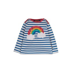 Top - Frugi - Bobby - Light blue cobalt stripe and rainbow