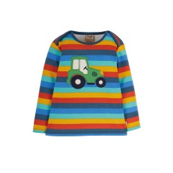 Top - Frugi - Bobby - Rainbow stripe and farm tractor 