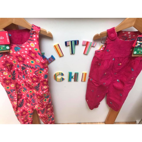 Trousers - Dungarees - Frugi - Reversible -  Cord - Winnie - Lingonberry Red  and Floral  Flowers