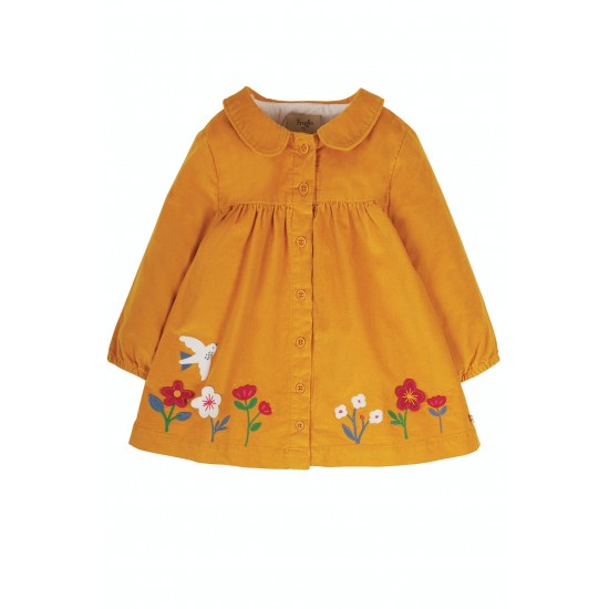 Dress - Frugi - Coco - Yellow Gold Collar dress with Bird - Soft Cord 