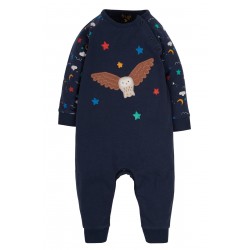 Babygrow - Frugi - Cameron Romper - Moonlight Stars and Owl - matching bigger kids pyjamas set also available - AW21- 0-3 m and  12-18, 18-24m  - SALE