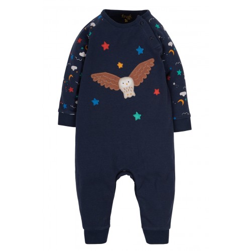 Babygrow - Frugi - Cameron Romper - Moonlight Stars and Owl - matching bigger kids pyjamas set also available -  12-18, 18-24m  - 40% off clearance SALE