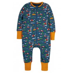 Babygrow - Frugi - Zelah romper- Pyjama - Zip Up PJ -  Indigo Blue Days - Vehicles - 0-3 and 3-6m - matching pyjamas set also available - 40% off clearance SALE