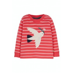 Top - Frugi - EASY ON - BIRD - Pink Stripe and Ptarmigan Bird - last size
