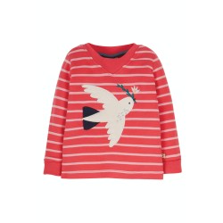 Top - Frugi - EASY ON - BIRD - Pink Stripe and Ptarmigan Bird